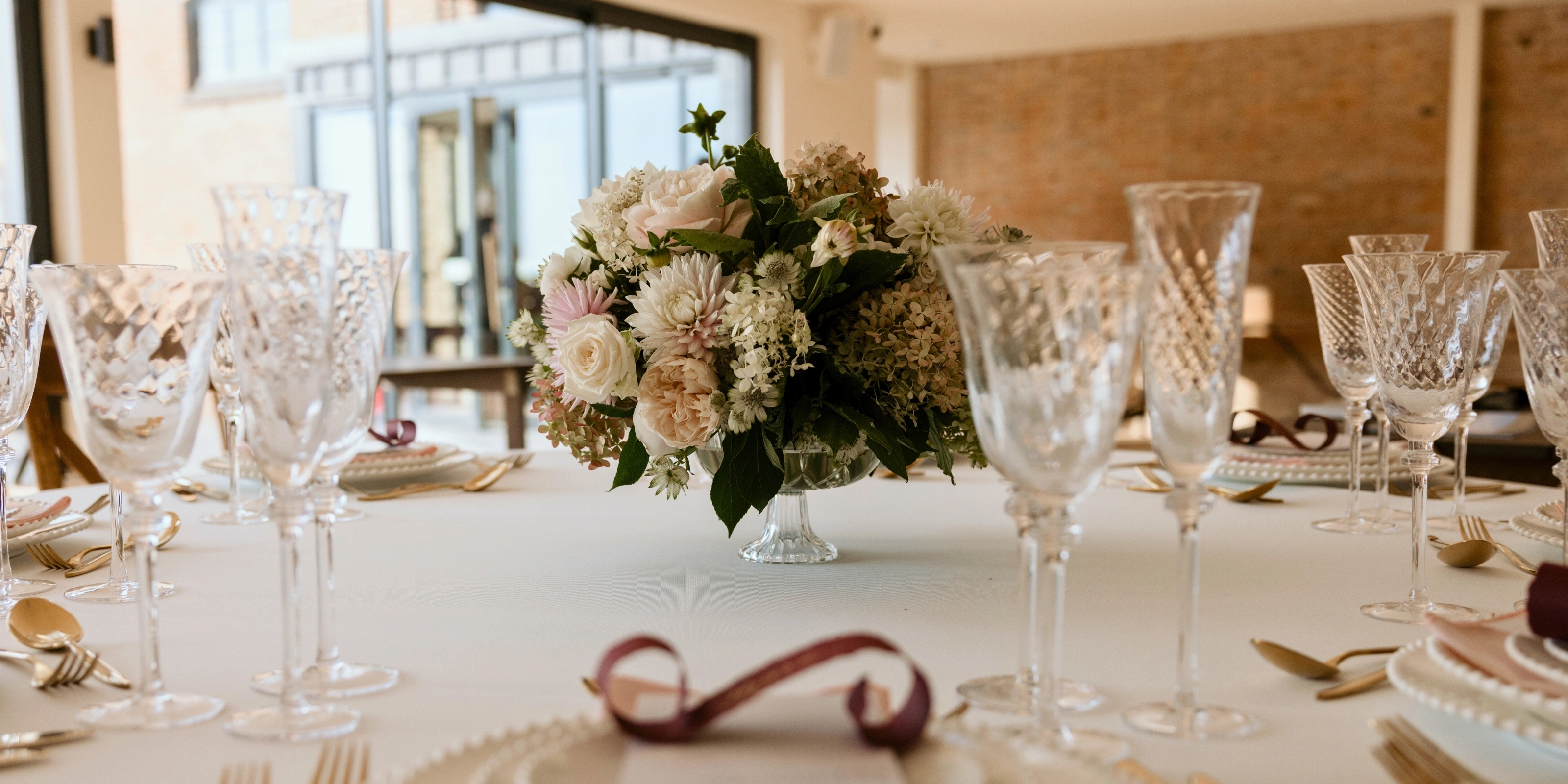 Dining Room across a table flower display