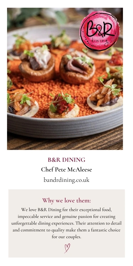 dish prepared by B&R dining and a text of why Thetford Farm Estate love them