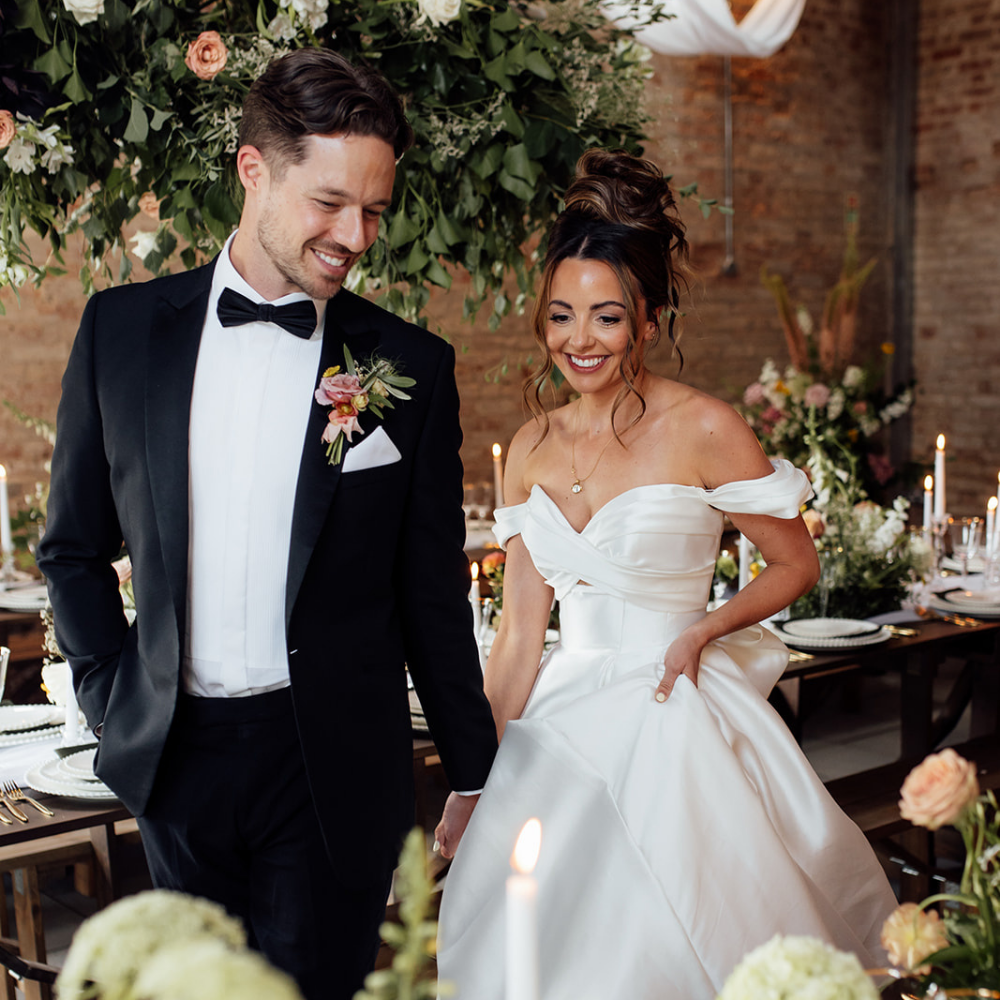 wedding couple at wedding breakfast